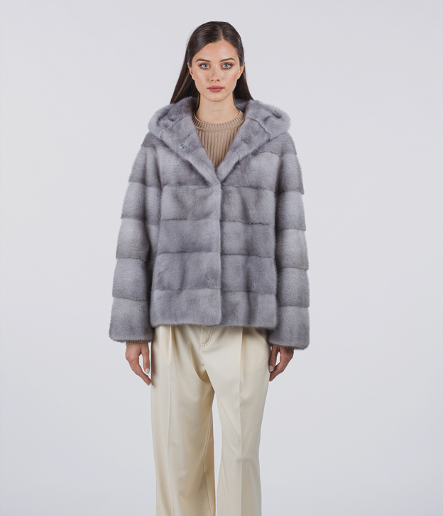 Women’s Hooded Grey Mink Jacket