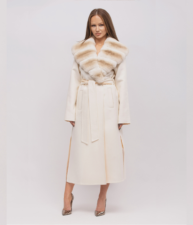 Women’s Shawl Collar Chinchilla and Cashmere Coat